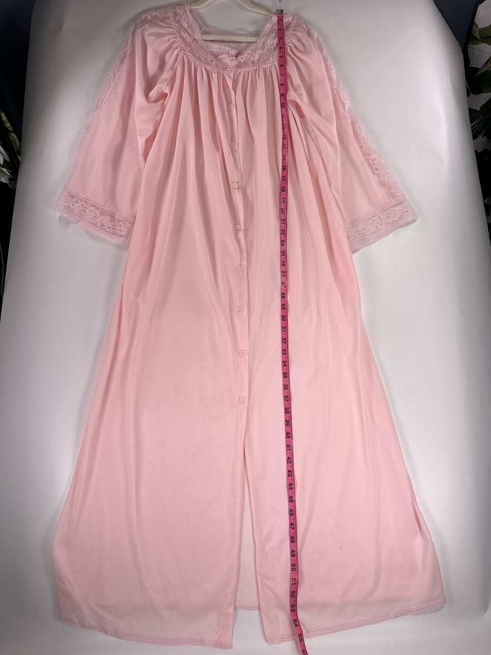 Diane Von Furstenberg Long Soft Pink Button-Front Nightgown with Lace - Picture 15 of 15